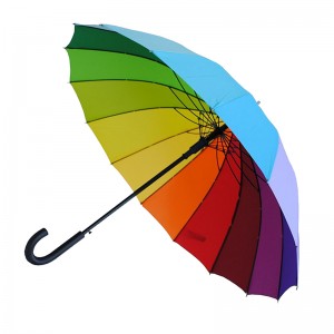 16 xương sườn cầu vồng công ty quà tặng sườn kim loại ô dù thẳng với chức năng tự động mở